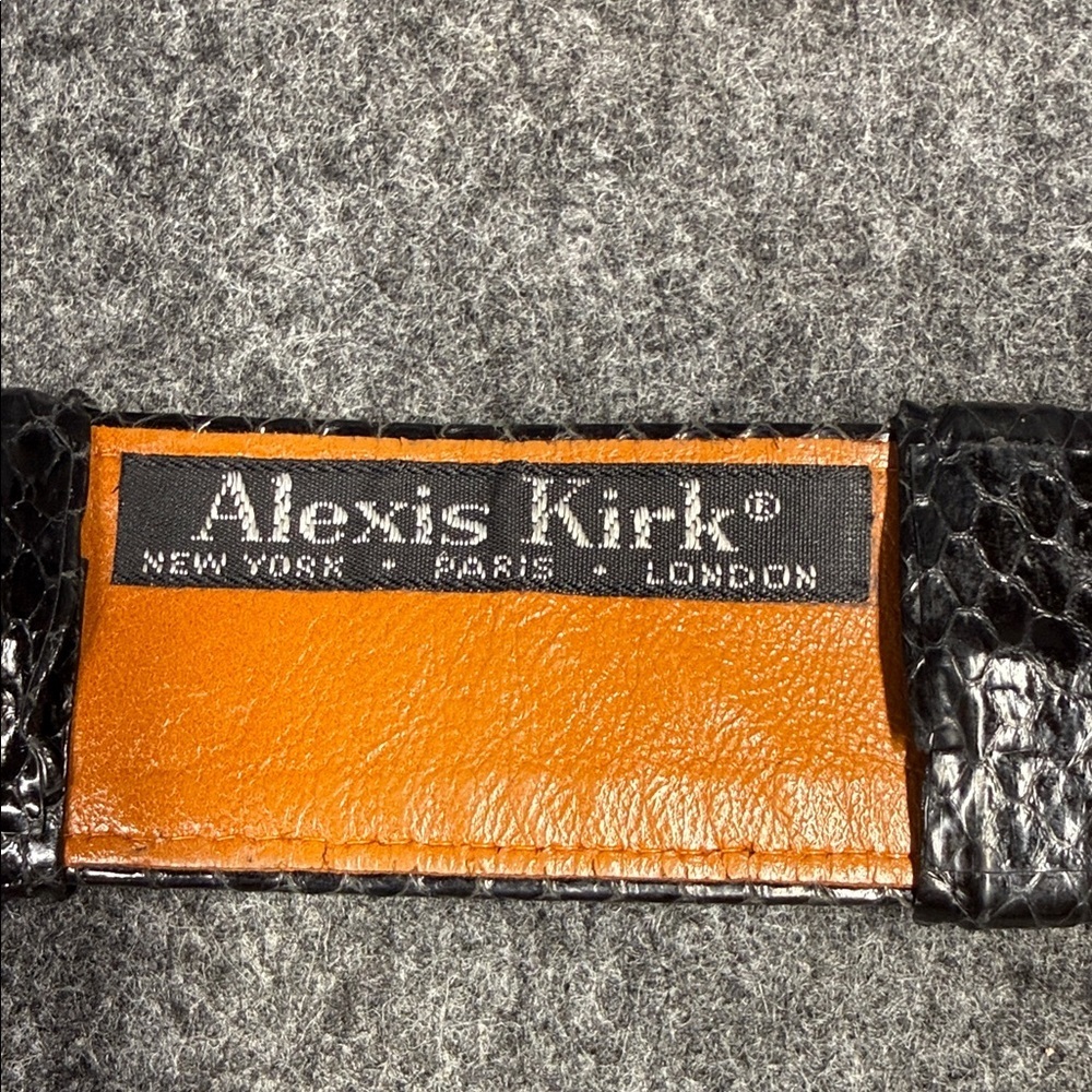 Alexis Kirk Snakeskin Elegant Black and Gold Textured Belt VINTAGE - Picture 2 of 10
